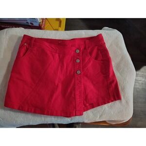 No Boundaries Womens Red Denim Skort Button Front Asymmetrical